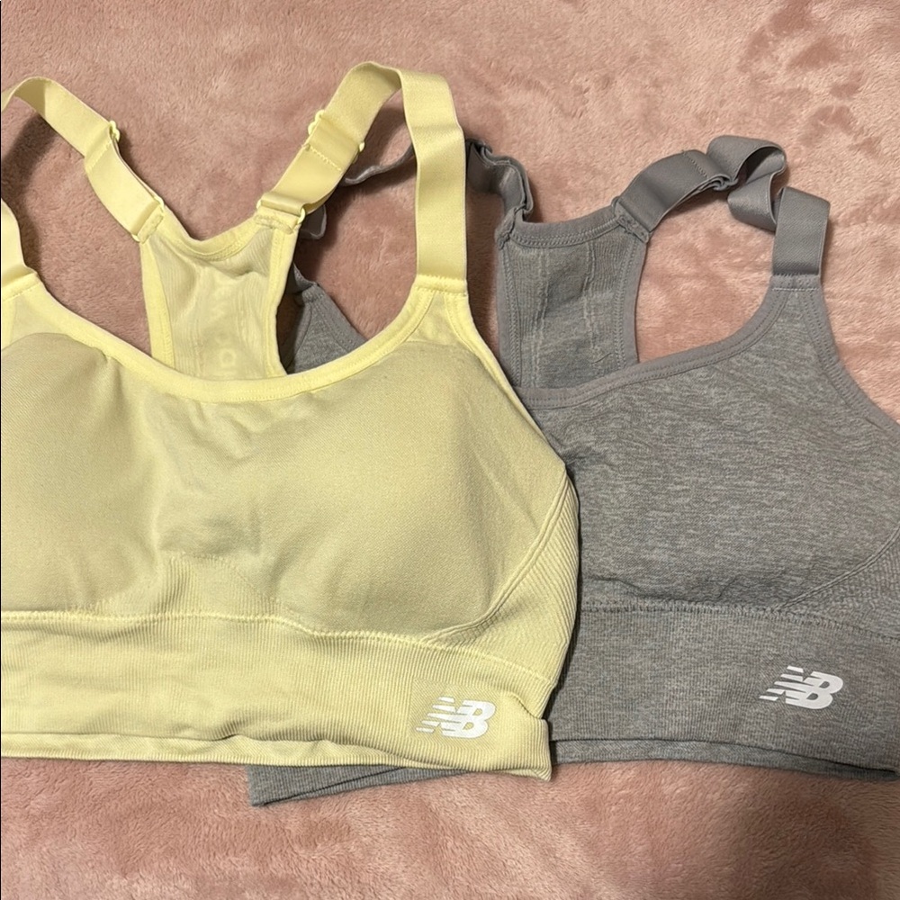 2 Pack New Balance Yellow and Gray Sports Bras (worn once)